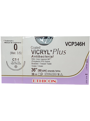 Coated VICRYL* Plus Antibacterial Sutures Absorbable Violet 0 90cm - Box/36