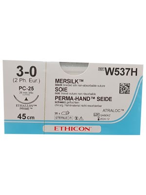 PERMA-HAND* Silk Sutures Black 45cm 3-0 SB-25 26mm - Box/36