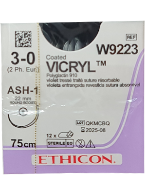 Coated VICRYL™ Sutures Violet 75cm 3-0 J 22mm - Box/12