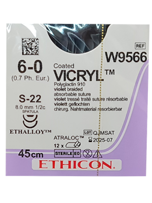 VICRYL® Sutures Violet 45cm 6-0 S-22 8mm - Box/12