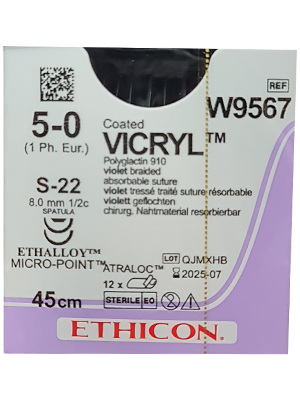 VICRYL® Absorbable Suture Violet 5-0 45cm S-22 8mm - Box/12