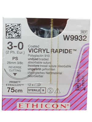 VICRYL RAPIDE® Sutures Undyed 75cm 3-0 PS 26mm - Box/12