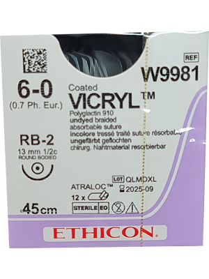 VICRYL® Sutures Undyed 45cm 6-0 RB-2 13mm - Box/12