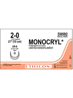 MONOCRYL® Absorbable Sutures Undyed 2-0 70cm UR-6 26mm - Box/12