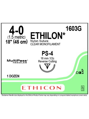 ETHILON* Nylon Sutures Clear 45cm 4-0 PS-4 16mm – Box/12