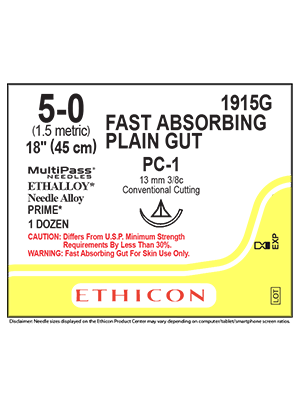 PLAIN GUT Sutures Yellowish Tan 45cm 5-0 PC-1 13mm - Box/12