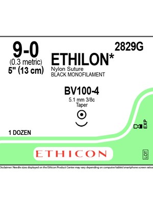 ETHILON* Nylon Sutures Black 13cm 9-0 BV100-4 5.1mm – Box/12