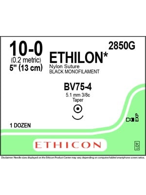 ETHILON* Nylon Sutures Black 13cm 10-0 BV75-4 5.1mm – Box/12