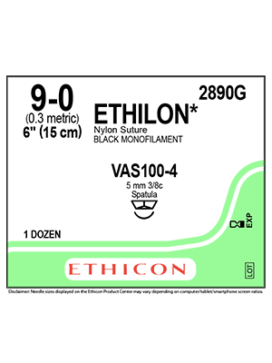 ETHILON* Nylon Sutures Black 15cm 9-0 VAS100-4 5mm – Box/12