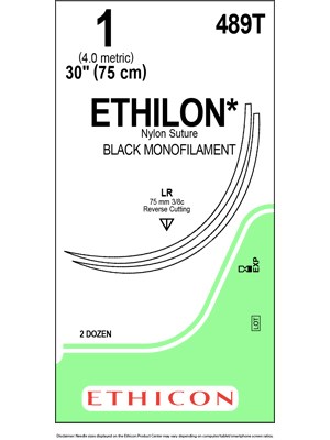 ETHILON* Nylon Sutures Black 75cm 1 LR 75mm – Box/24