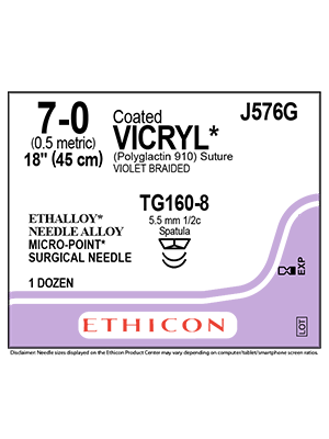 Coated VICRYL® Absorbable Sutures Violet 7-0 45cm TG160-8 5.5mm - Box/12