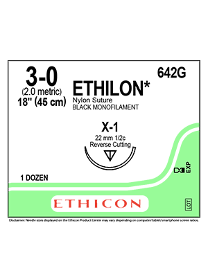 ETHILON* Nylon Sutures Black 45cm 3-0 X-1 22mm – Box/12