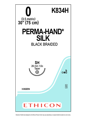 PERMA-HAND* Silk Sutures Black 75cm 0 SH 26mm - Box/36