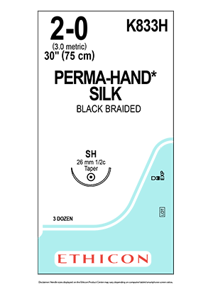 PERMA-HAND* Silk Sutures Black 75cm 2-0 SH 26mm - Box/36