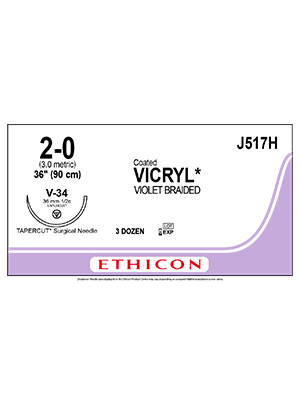 Coated VICRYL® Absorbable Sutures Violet 2-0 90cm V-34 36mm - Box/36