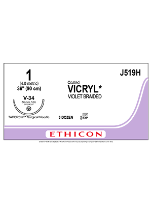 Coated VICRYL® Absorbable Sutures Violet 1 90cm V-34 36mm - Box/36