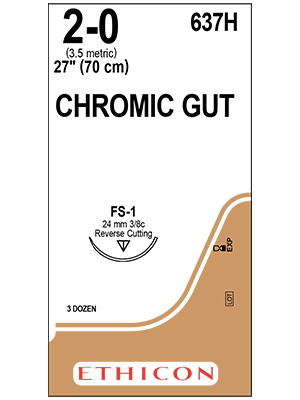 Chromic Gut Sutures Undyed 70cm 2-0 FS-1 24mm - Box/36