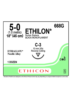 ETHILON* Nylon Sutures Black 45cm 5-0 C-3 13mm - Box/12