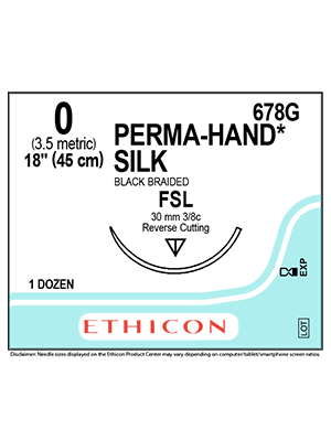 PERMA-HAND* Silk Sutures Black 45cm 0 FSL 30mm - Box/12