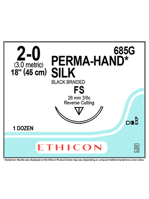 PERMA-HAND* Silk Sutures Black 45cm 2-0 FS 26mm - Box/12