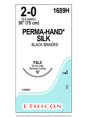 PERMA-HAND* Silk Sutures Black 75cm 2-0 FSLX 36mm - Box/36