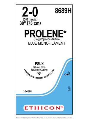 PROLENE* Polypropylene Sutures Blue 75cm 2-0 FSLX 36mm - Box/36