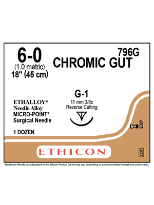 Surgical Gut Sutures (Chromic) Undyed 45cm 6-0 G-1 11mm - Box/12