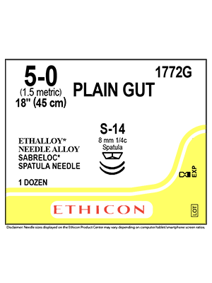 PLAIN GUT Sutures Yellowish Tan 45cm 5-0 S-14 8mm - Box/12