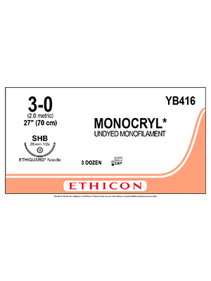 MONOCRYL® Absorbable Sutures Undyed 3-0 70cm SHB 26mm - Box/36