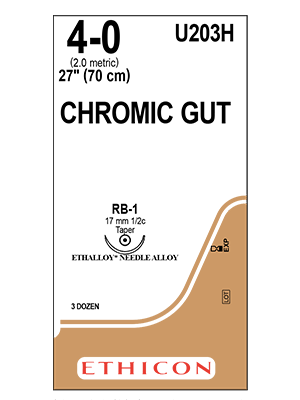 CHROMIC GUT Sutures Undyed 70cm 4-0 RB-1 17mm - Box/36