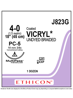 Coated VICRYL® Absorbable Sutures Undyed 4-0 45cm PC-5 19mm - Box/12