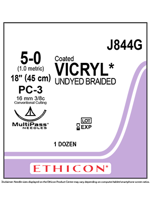 Coated VICRYL® Absorbable Sutures Undyed 5-0 45cm PC-3 16mm - Box/12