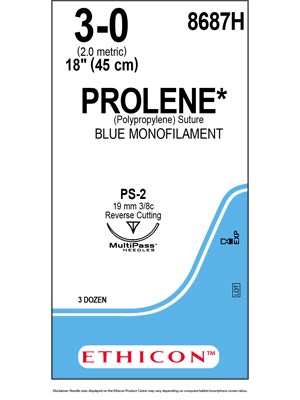 PROLENE* Polypropylene Sutures Blue 45cm 3-0 PS-2 19mm - Box/36