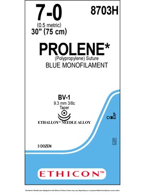 PROLENE* Polypropylene Sutures Blue 75cm 7-0 BV-1 9.3mm - Box/36