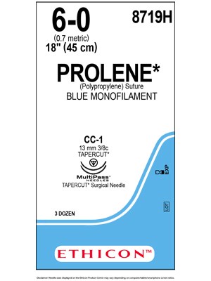 PROLENE* Polypropylene Sutures Blue 45cm 6-0 CC-1 13mm - Box/36