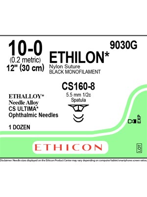 ETHILON* Nylon Sutures Black 30cm 10-0 CS160-8 5.5mm – Box/12