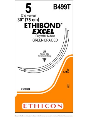 ETHIBOND* EXCEL Sutures Green 75cm 5 LR 75mm - Box/24