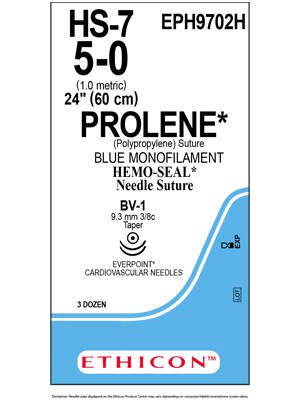 PROLENE* Polypropylene Sutures Blue 60cm 5-0 BV-1 9.3mm - Box/36