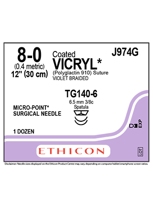 VICRYL* Sutures Violet 30cm 8-0 TG140-6 6.5mm - Box/12