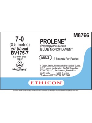 PROLENE* Polypropylene Blue 2x60cm 7-0 BV175-7 8mm - Box/12