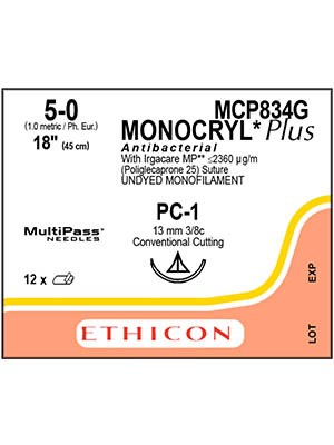 MONOCRYL® Plus Sutures Antibacterial Undyed 45cm 5-0 PC-1 - Box/12