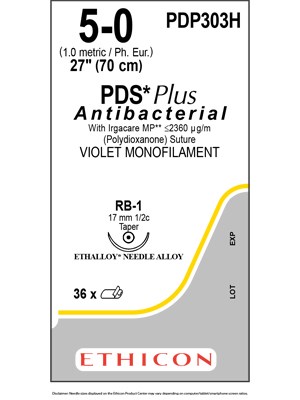 PDS® Plus Antibacterial Suture Violet 5-0 70cm RB-1 17mm - Box/36