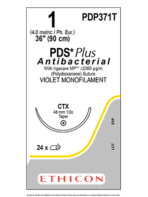 PDS® Plus Antibacterial Suture Violet 1 90cm CTX 48mm - Box/24