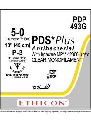PDS® Plus Antibacterial Suture Undyed 5-0 45cm P-3 13mm - Box/12