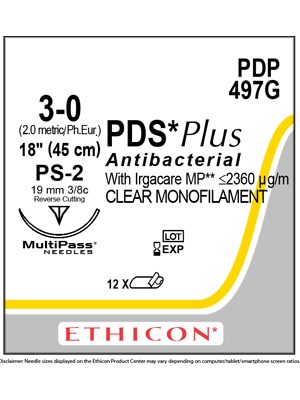 PDS® Plus Antibacterial Suture Undyed 3-0 45cm PS-2 19mm - Box/12