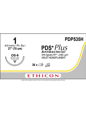 PDS® Plus Antibacterial Suture Violet 1 70cm OS-6 36mm - Box/36