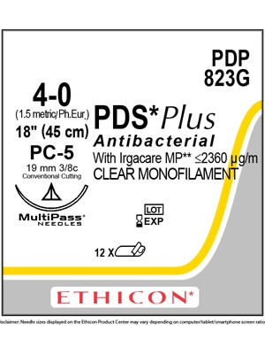PDS® Plus Antibacterial Suture Undyed 4-0 45cm PC-5 19mm - Box/12