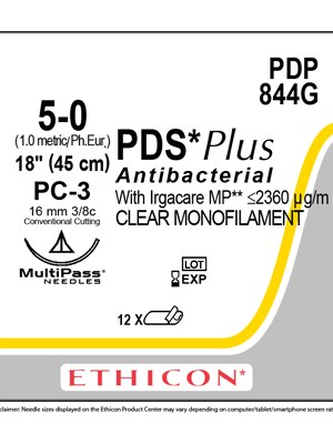 PDS® Plus Antibacterial Suture Undyed 5-0 45cm PC-3 16mm - Box/12