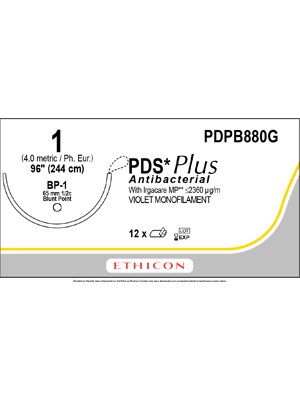 PDS® Plus Antibacterial Suture, Violet 1 244cm BP-1 65mm - Box/12