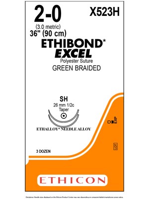 ETHIBOND* EXCEL Double-Armed Suture Green 2-0 90cm SH - Box/36
